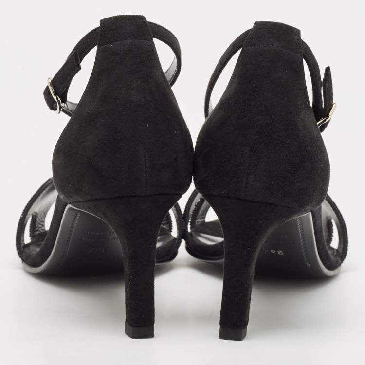 Hermes Black Suede Crystal Embellished Premiere Sandals Size 36.5