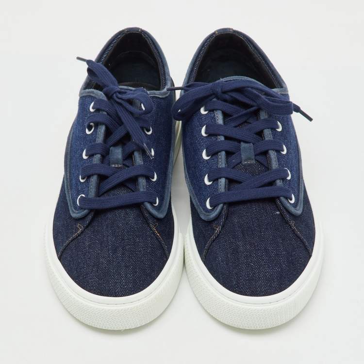 Hermes Navy Blue/Black Denim and Leather Envy Low Top Sneakers Size 43