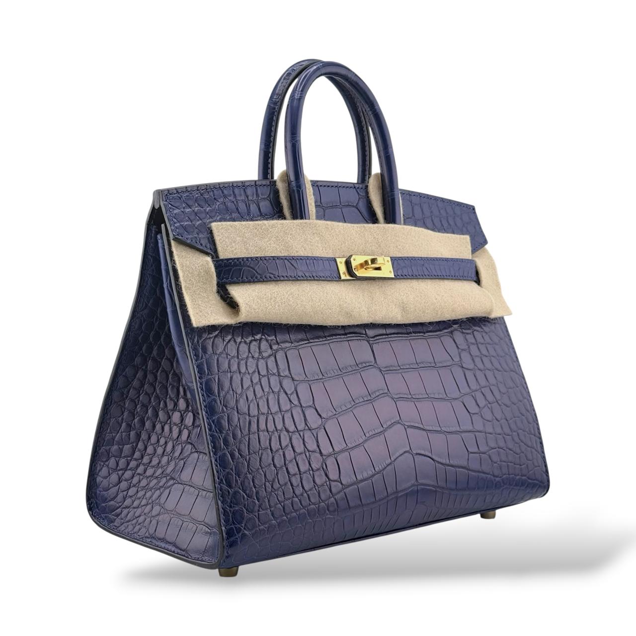 Hermes Birkin 25 Bleu Saphir Sellier Matte Alligator GHW