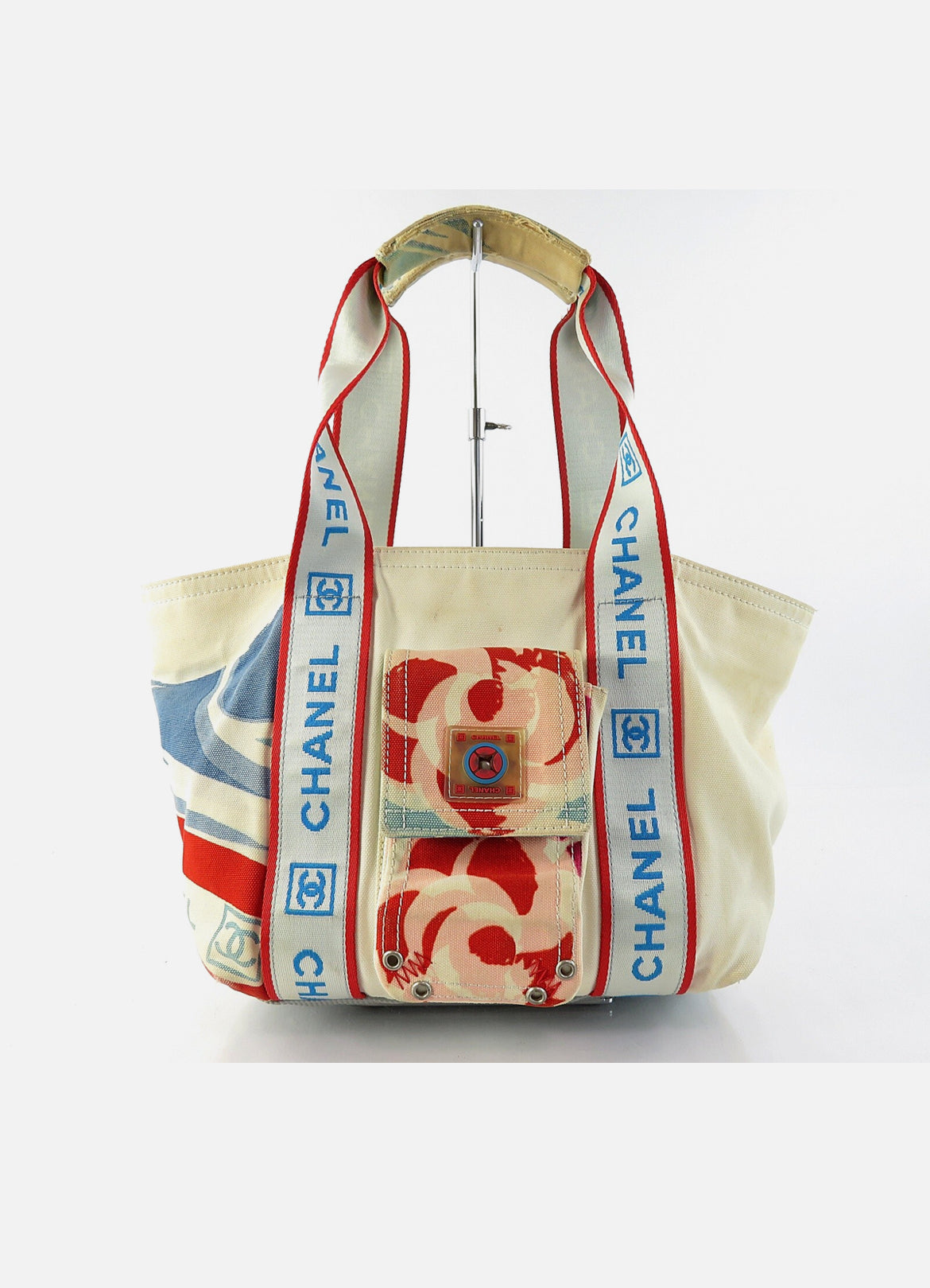 CHANEL Off White Canvas Surf Line Tote Bag