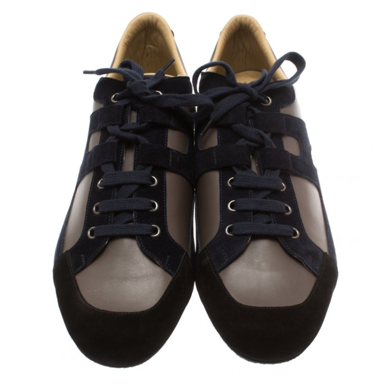 Hermes Tricolor Leather And Suede Tie Break Sneakers Size 45