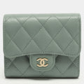 Chanel Classic Sage Green Quilted Caviar Leather Trifold Wallet