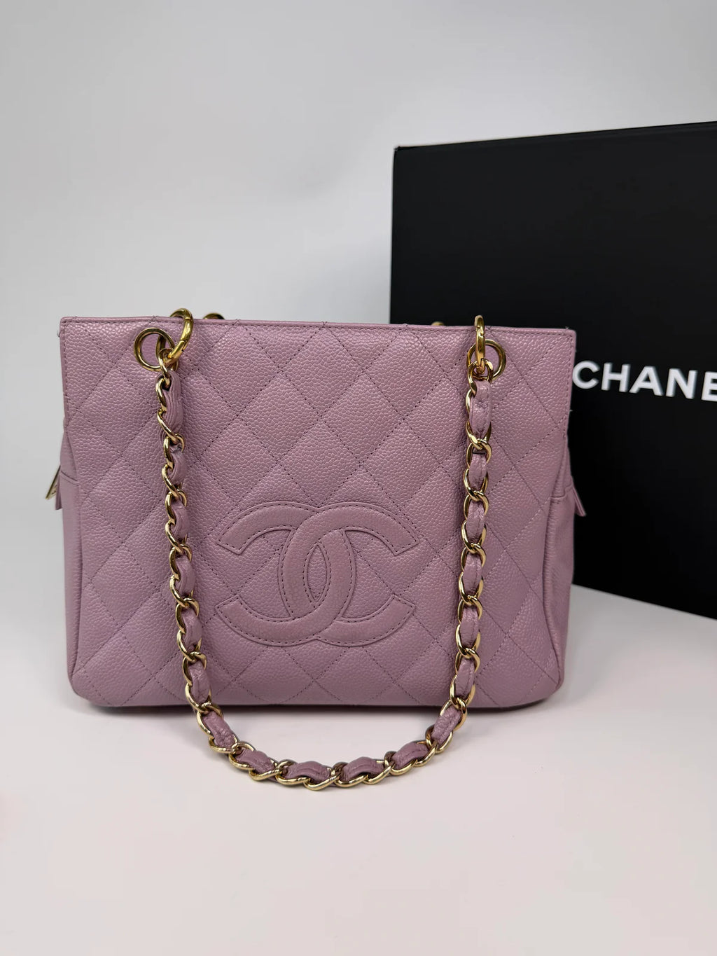 CHANEL PETITE TIMELESS TOTE IN LILAC CAVIAR LEATHER WITH GOLD HARDWARE