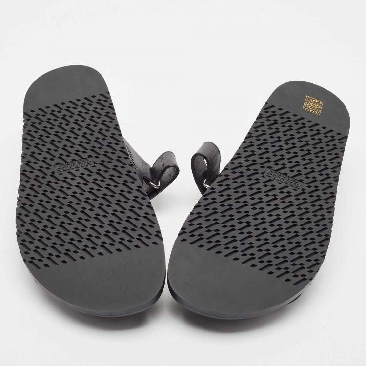 Hermes Black Leather Chypre Sandals Size 45.5