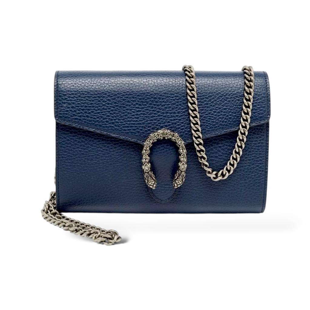 Gucci Dionysus Mini Leather Chain Bag Dark Blue