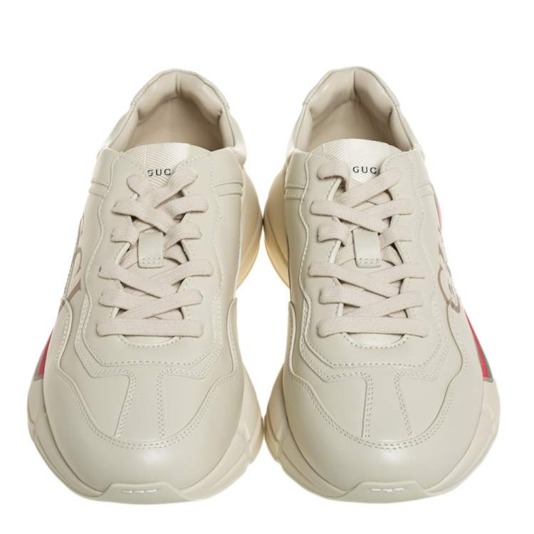Gucci Beige Leather Rhyton Gucci Logo Low Top Sneakers Size 41