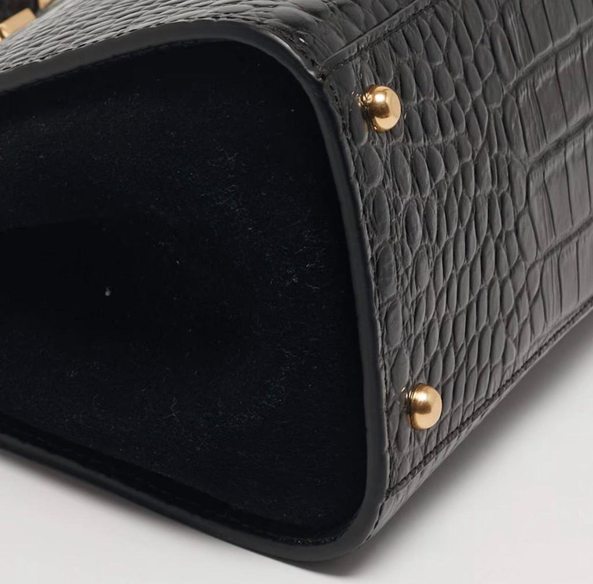 Tory Burch Eleanor Black Croc Embossed Leather Top Handle Bag