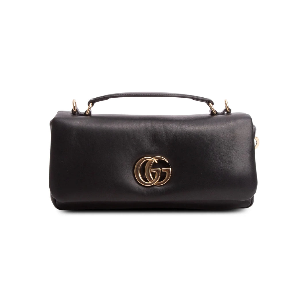 Gucci Black Lambskin Small GG Milano Top Handle Shoulder Bag