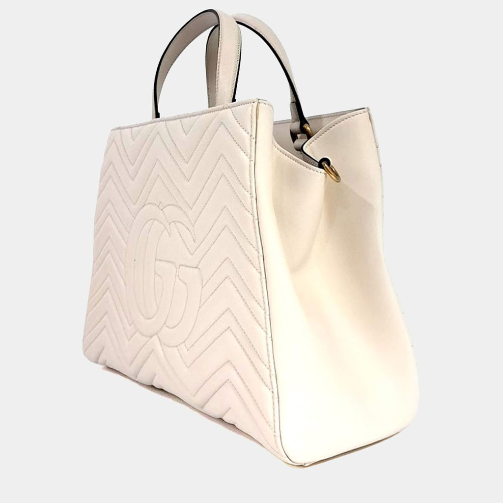 Gucci Cream Leather Marmont Matrasse Tote and Shoulder Bag