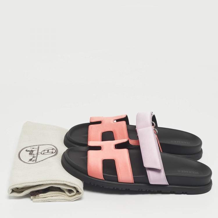Hermès Pink/Purple Satin Chypre Flat Sandals Size 37.5