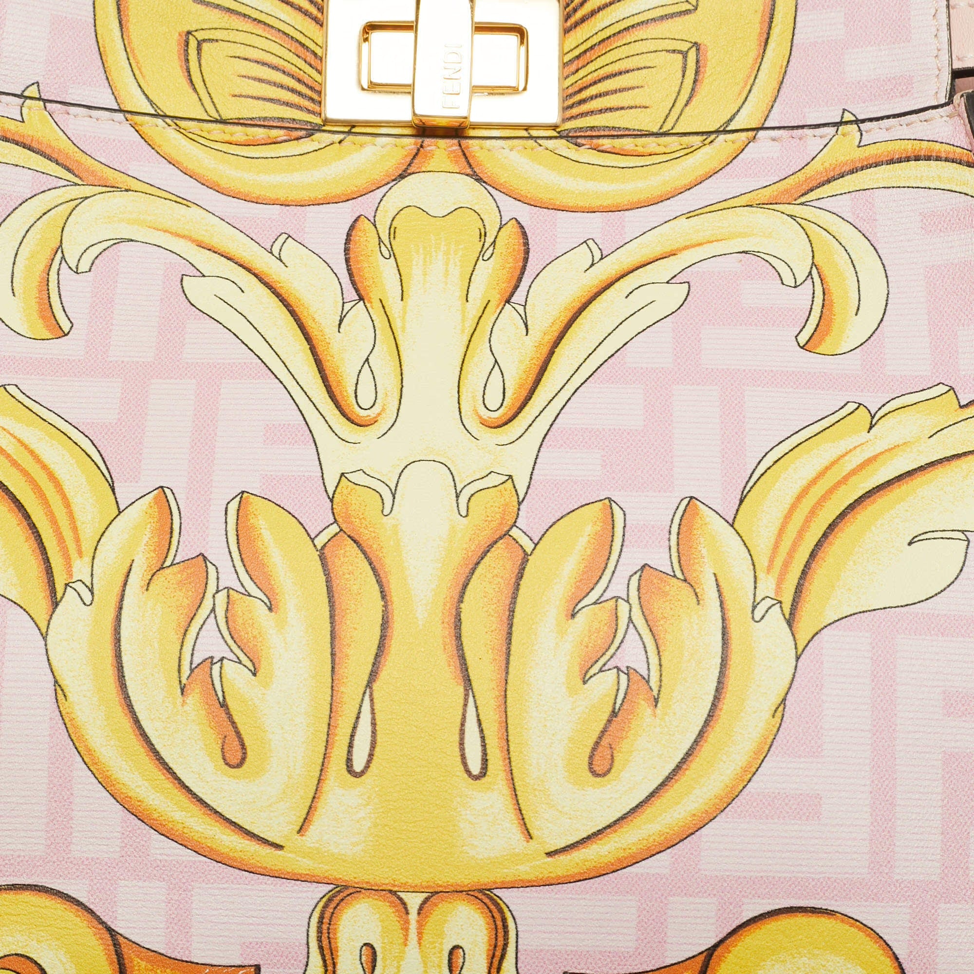 Fendi x Versace Fendace Peekaboo Mini Pink/Yellow Zucca Baroque Print Leather Top Handle Bag