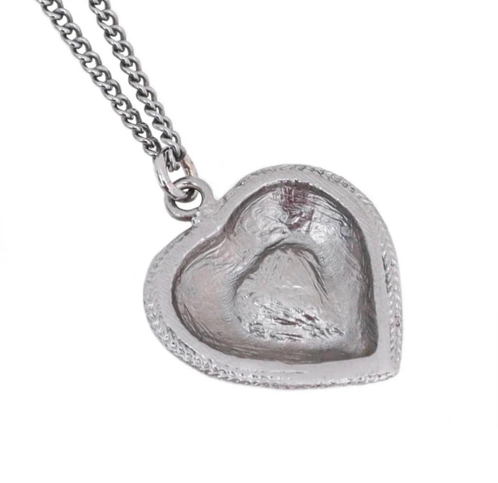 Chanel Blue CC Pearl Enamel Heart Pendant Necklace