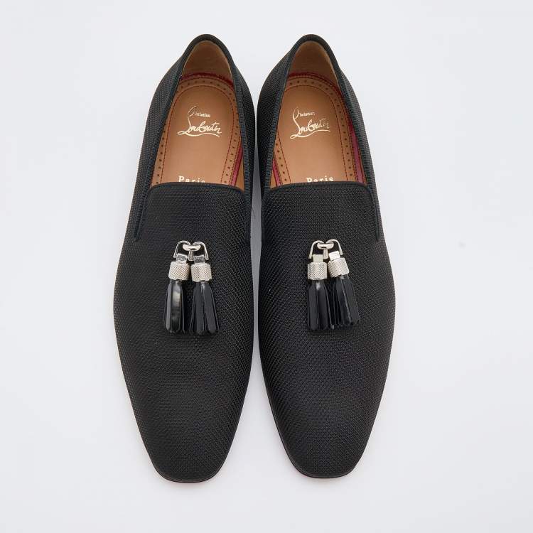 Christian Louboutin Black Nylon Rivalion Tassel Smoking Slippers Size 43