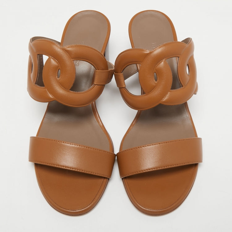 Hermes Brown Leather Bikini Sandals Size 36.5