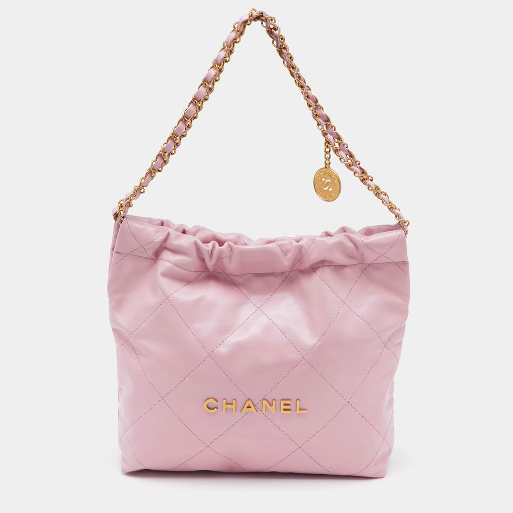 Chanel Light Pink Quilted Shiny Leather Small 22 Bag