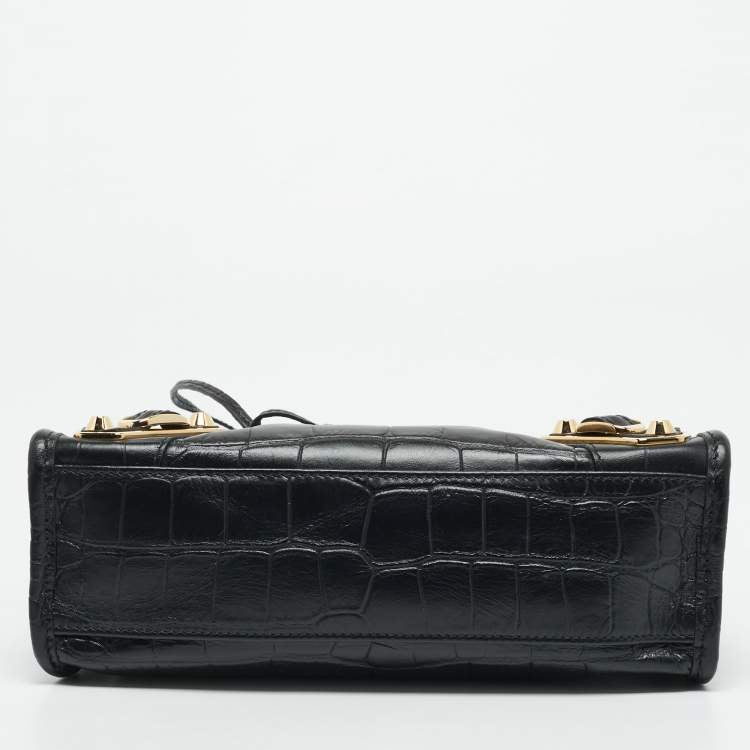Balenciaga Metallic Edge City Mini Black Croc Embossed Leather Tote