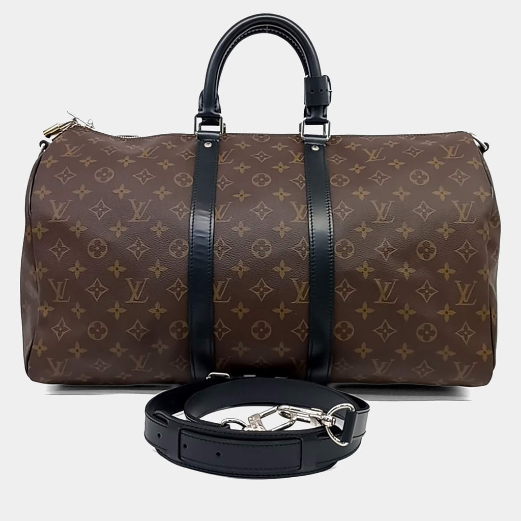 Louis Vuitton Brown PVC Macassar Bandouliere Keepall 45