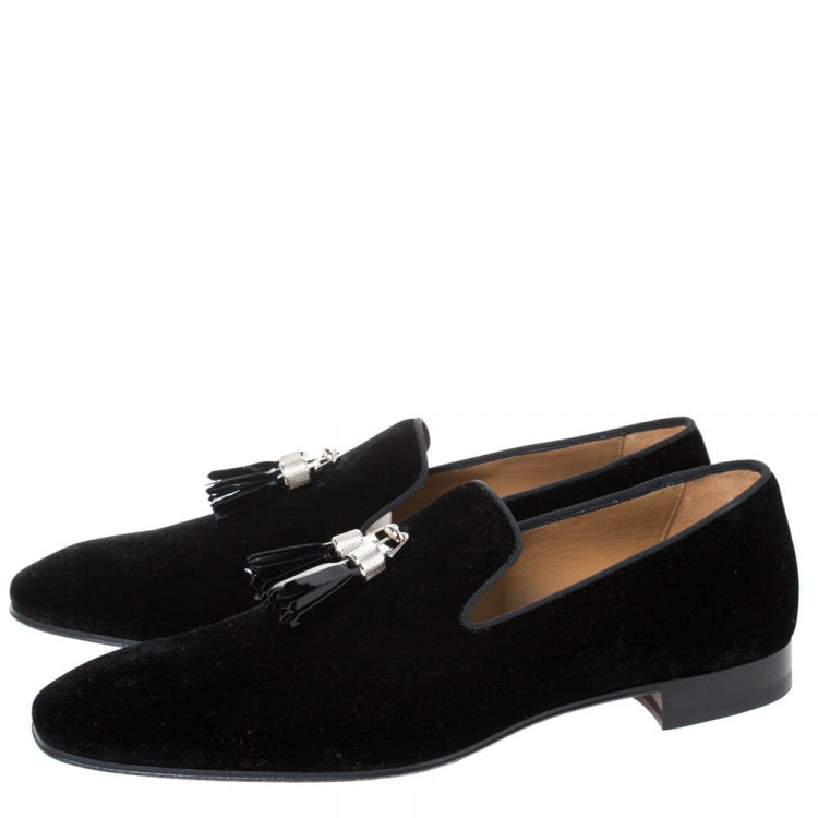 Christian Louboutin Black Velvet Rivalion Slip On Loafers Size 43