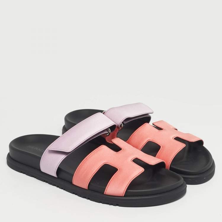 Hermès Pink/Purple Satin Chypre Flat Sandals Size 37.5