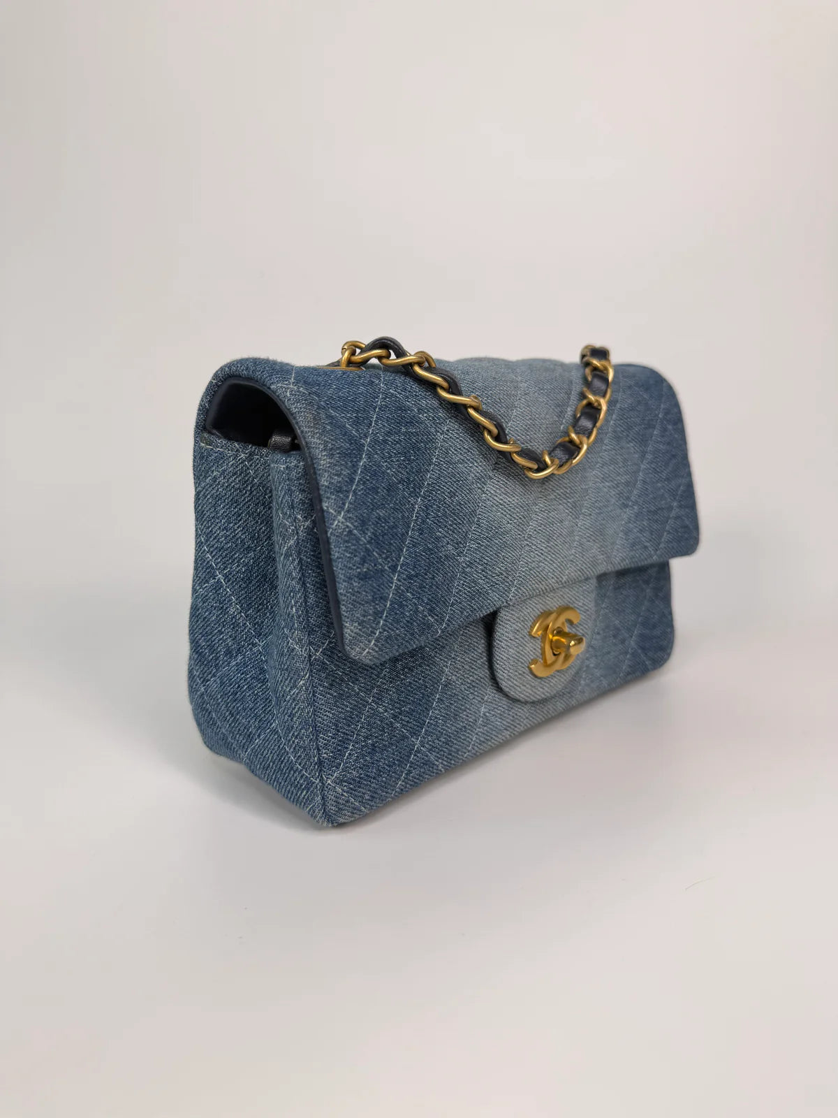 CHANEL MINI RECTANGLE IN BLUE DENIM WITH GOLD HARDWARE