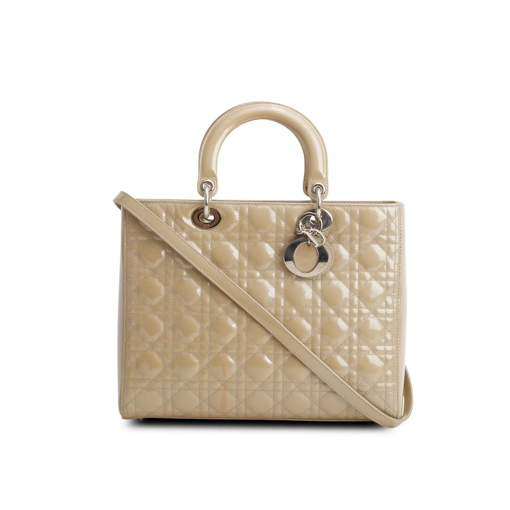 Christian Dior Beige Cannage Patent Leather Large Lady Dior