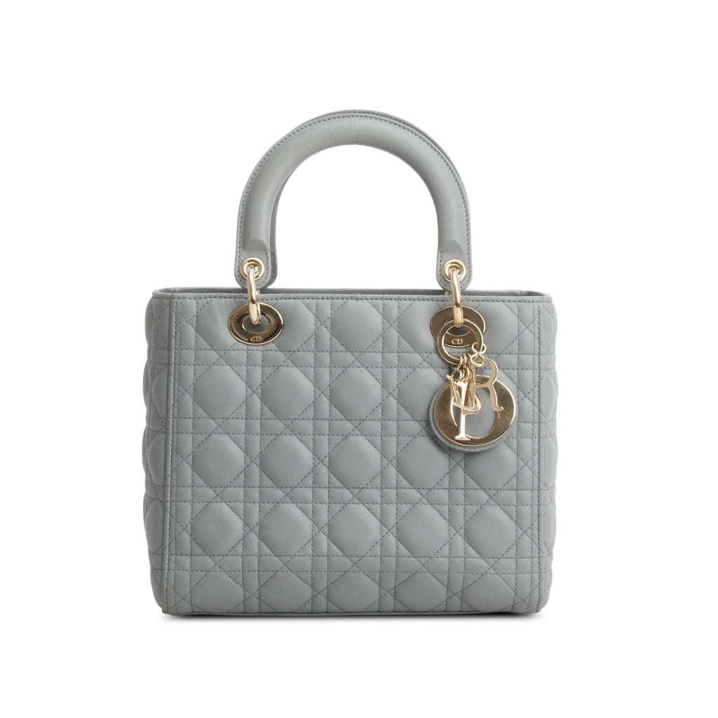 Christian Dior 2021 Grey Cannage Lambskin Leather Medium Lady Dior Bag