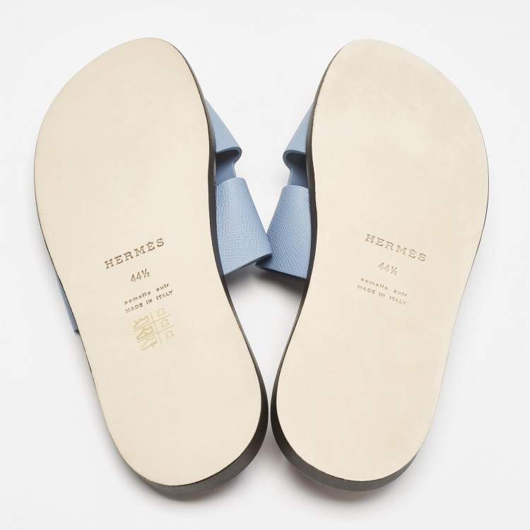 Hermes Blue Leather Izmir Flat Sandals Size 44.5