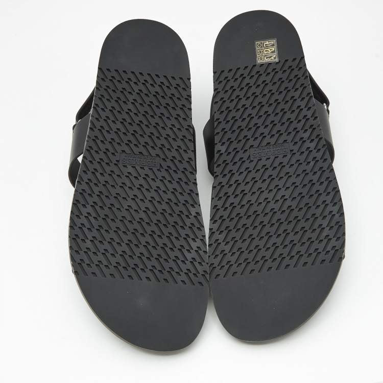 Hermes Black Leather Genius Flat Sandals Size 46