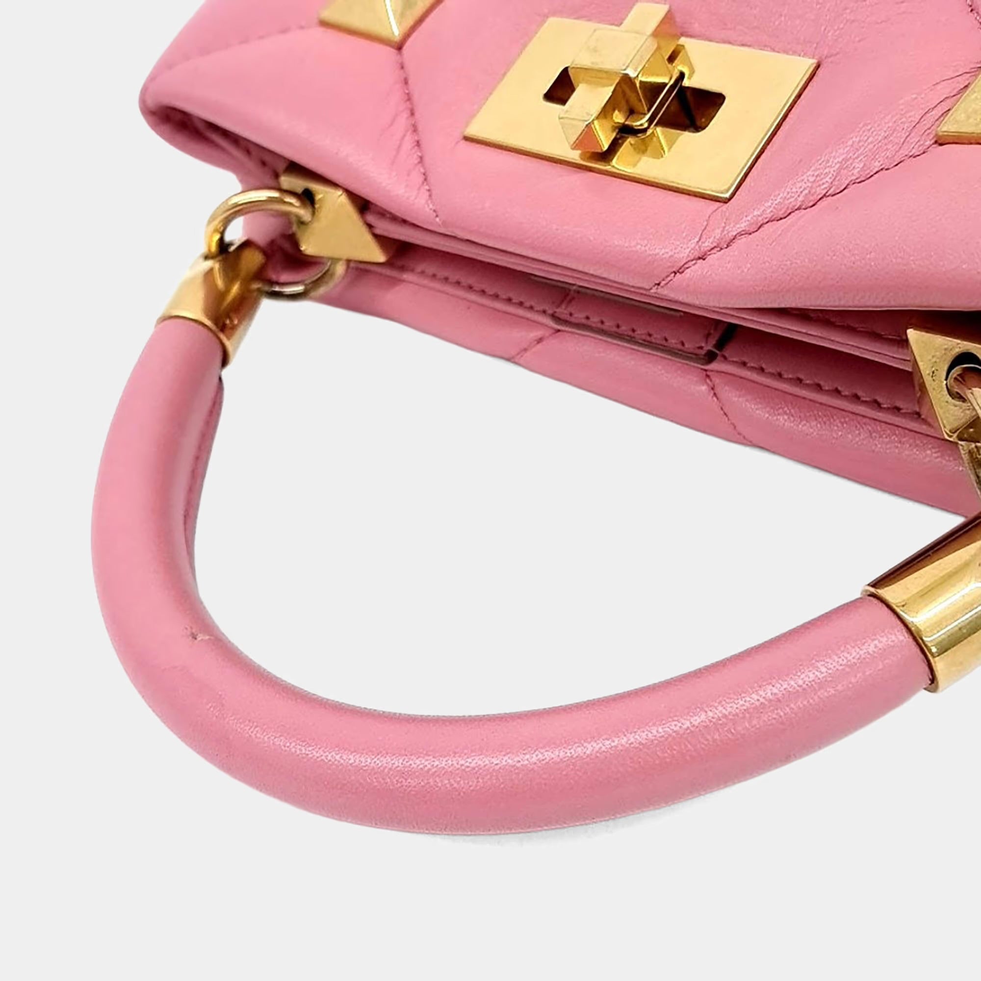 Valentino Pink Leather Rockstud Tote and Shoulder Bag