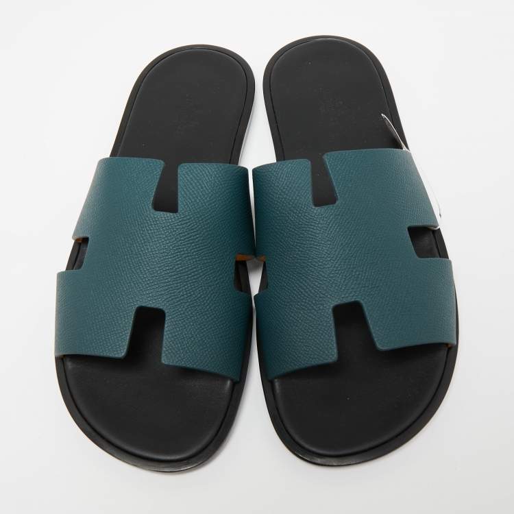 Hermes Green Leather Izmir Flat Slides Size 43