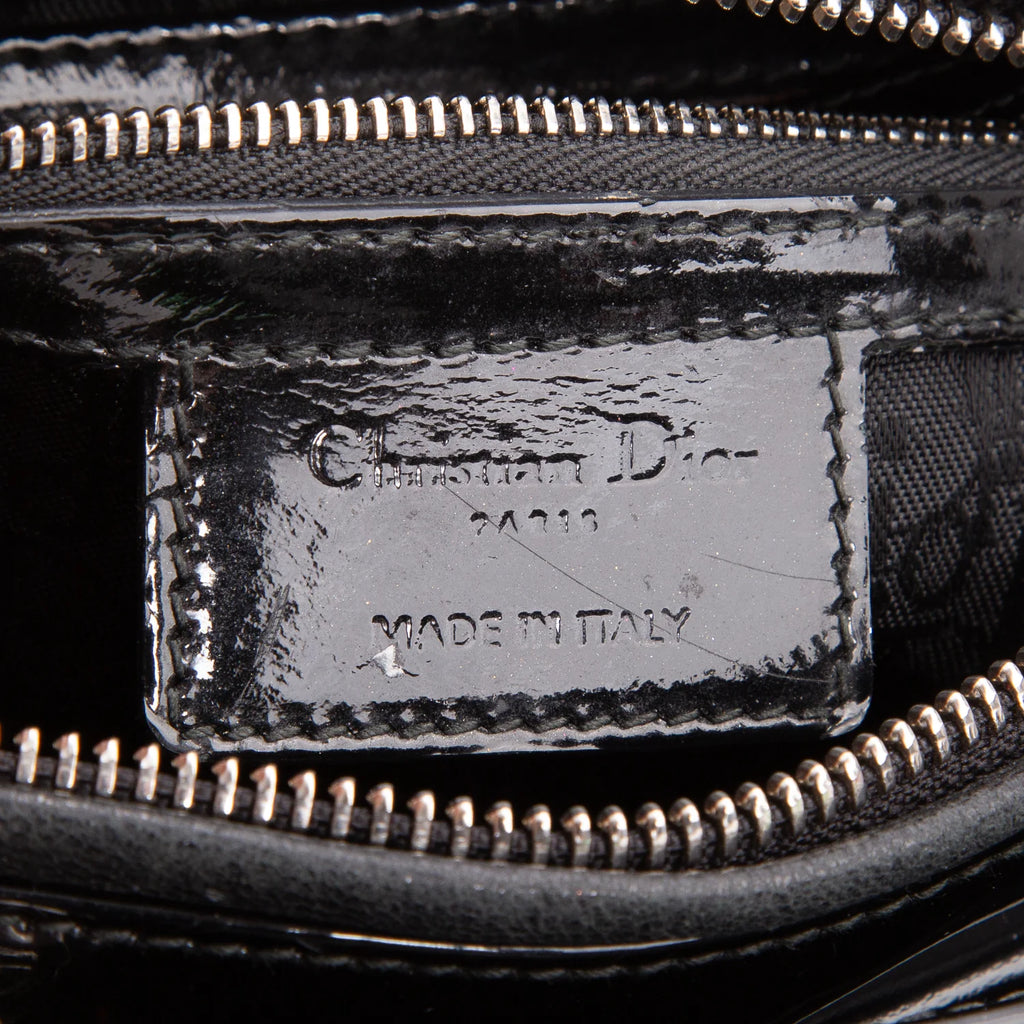 Christian Dior Black Cannage Patent Leather Medium Lady Dior Bag