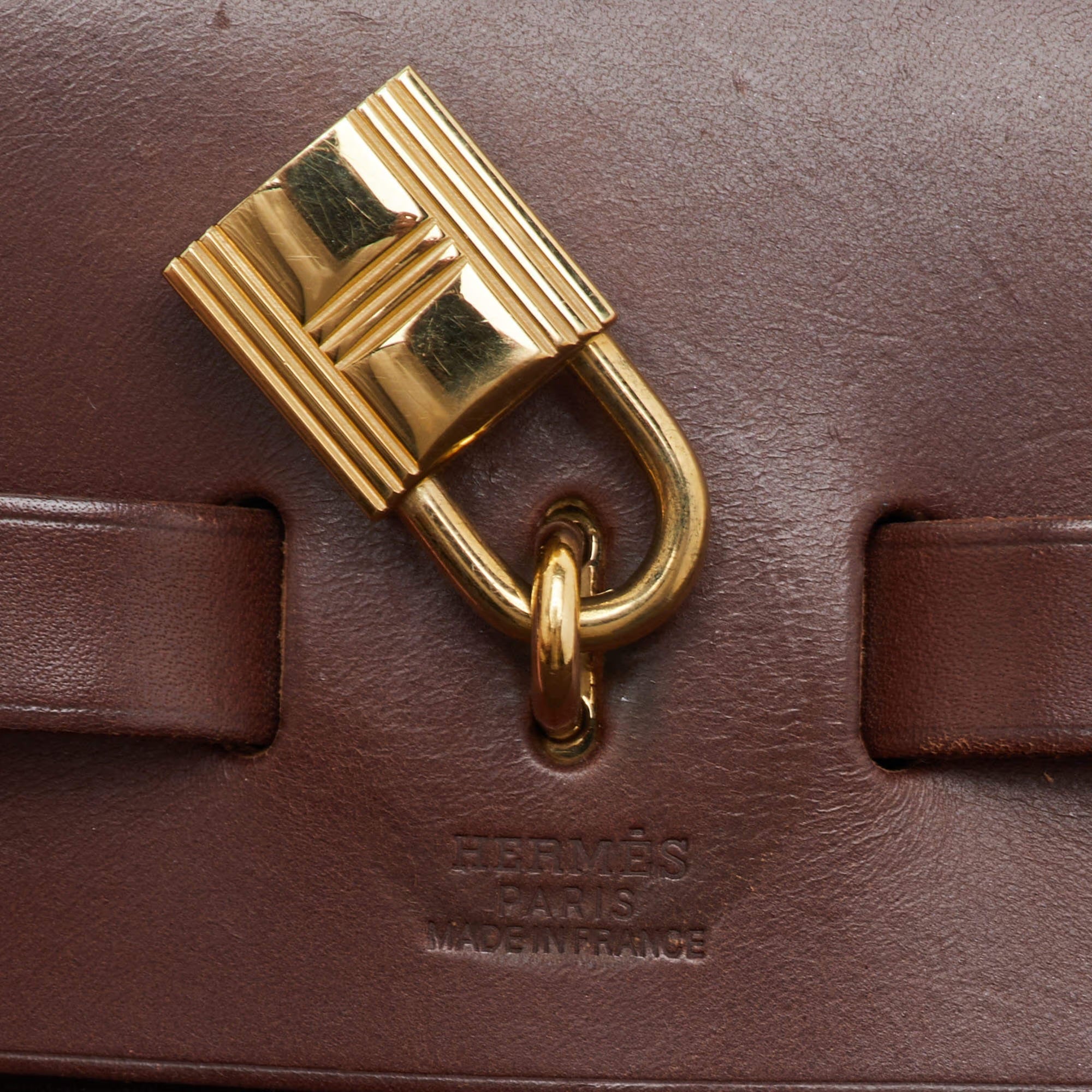 Hermes Herbag 39 Chocolate/Terre Toile and Vache Leather Top Handle Bag