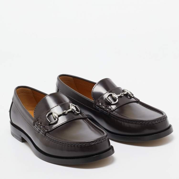 Gucci Brown Leather Horsebit Slip On Loafers Size 42.5