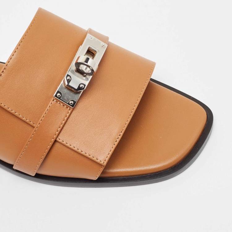 Hermes Tan Leather Giulia Flat Sandal Size 36