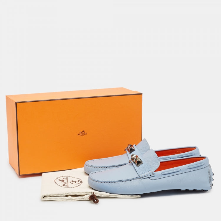 Hermès Blue Leather Irving Loafers Size 43.5