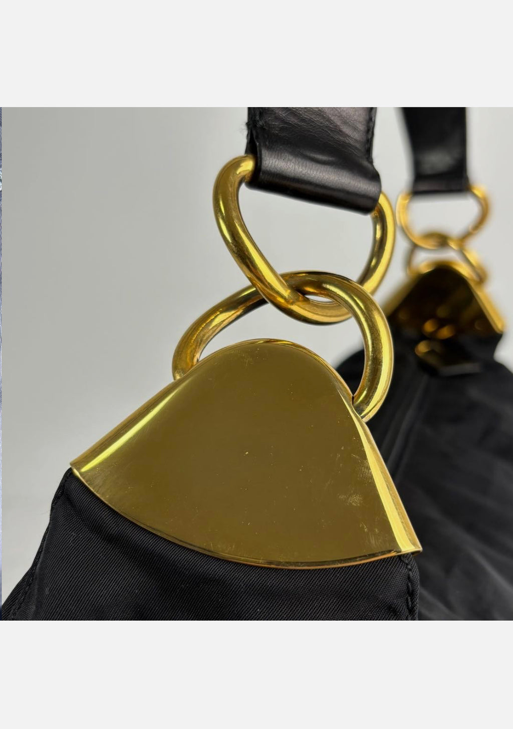 Prada Triangle Hobo Shoulder Bag Nylon Leather Black