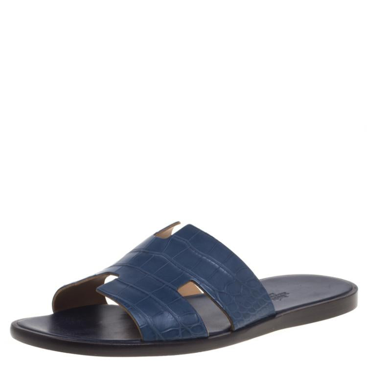 Hermes Indigo Blue Alligator Izmir Sandals Size 44