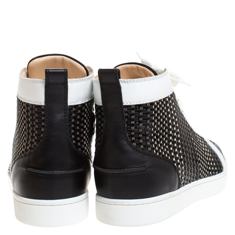 Christian Louboutin Black/White Leather Rantus High Top Sneakers Size 44