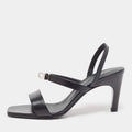 Hermes Black Leather Glamour Slingback Sandals Size 36