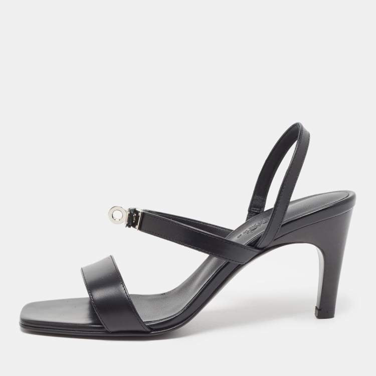 Hermes Black Leather Glamour Slingback Sandals Size 36