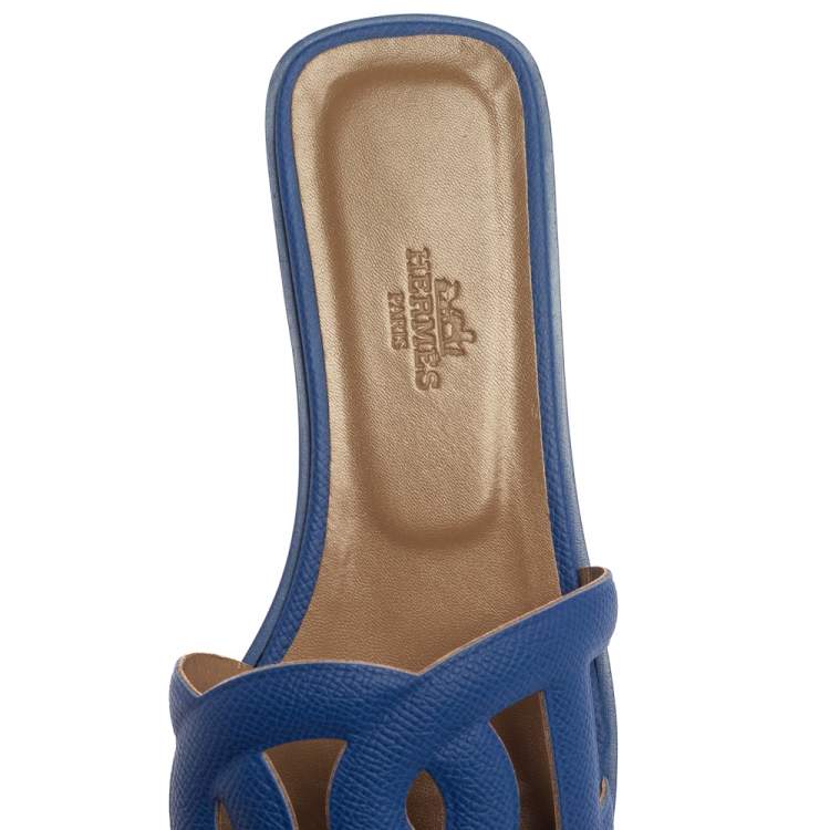 Hermes Blue Leather Omaha Sandals Size 37.5