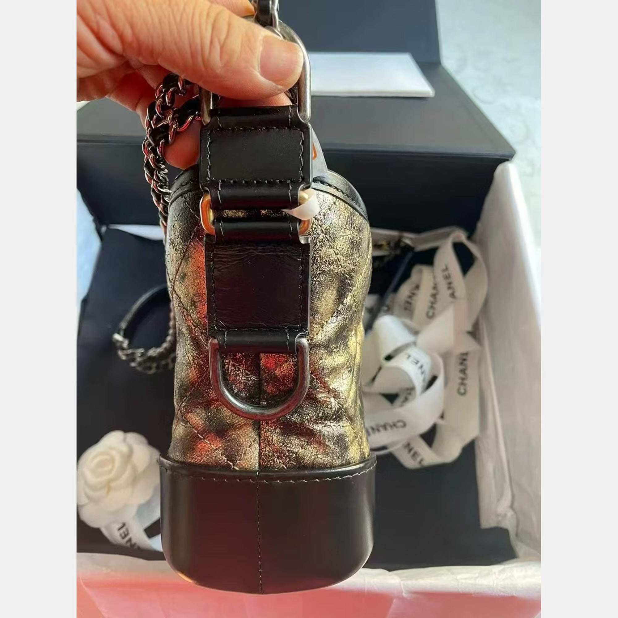 Chanel Black & Metallic Leather Small Gabrielle Hobo Bag