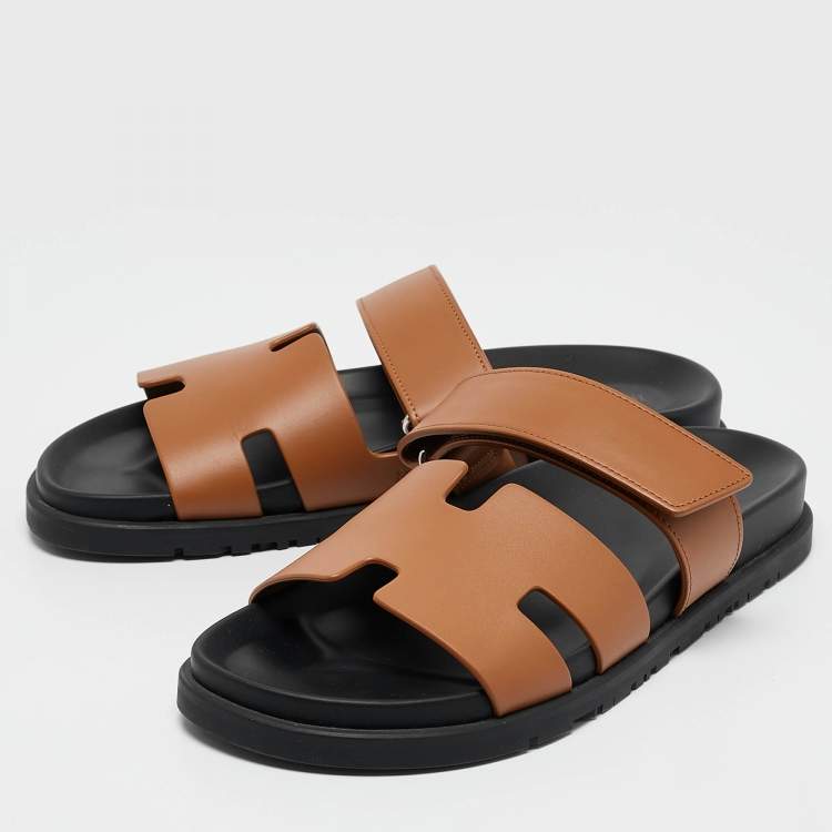 Hermès Brown Leather Chypre Sandals Size 39