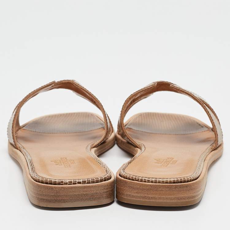 Hermes Beige Lizard Oran Slide Sandals Size 36