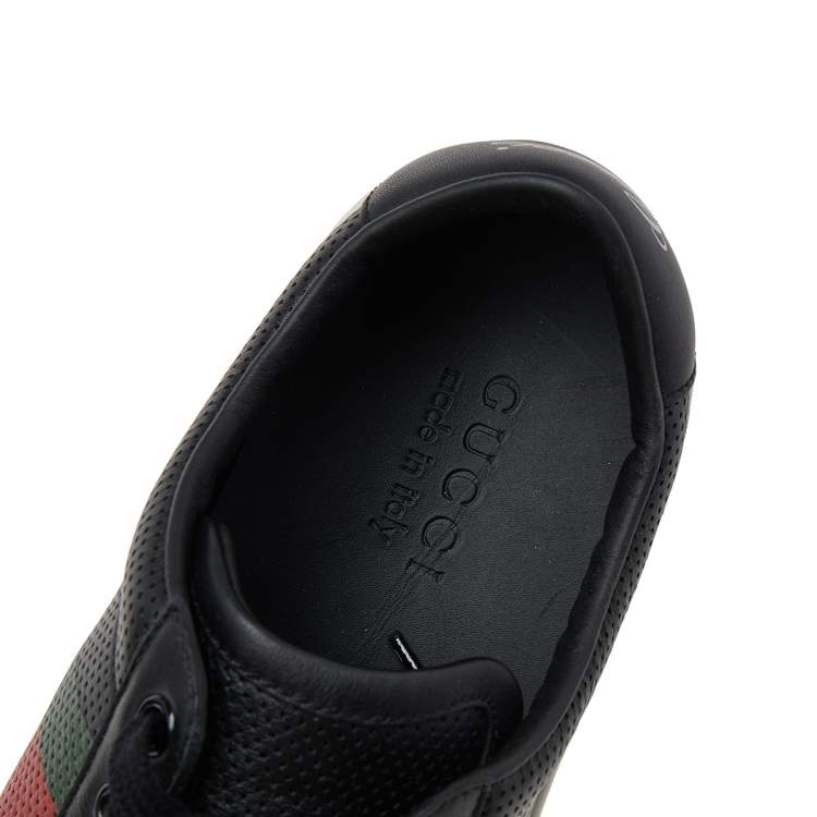 Gucci Black Perforated Leather Web Detail Low Top Sneakers Size 42.5