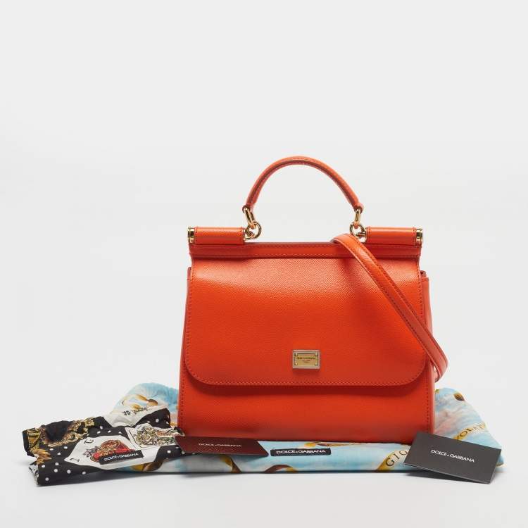 Dolce & Gabbana Miss Sicily Medium Orange Leather Top Handle Bag