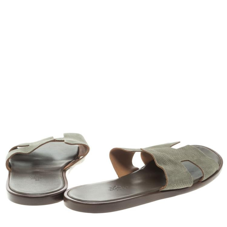 Hermes Grey Lizard Izmir Sandals Size 44
