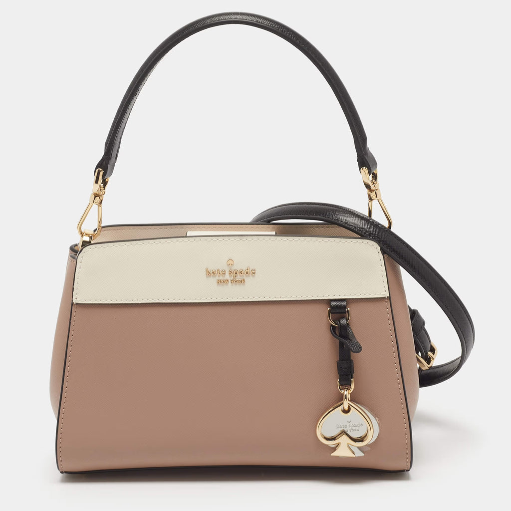 Kate Spade Madison Colorblock Beige/White Leather Shoulder Bag