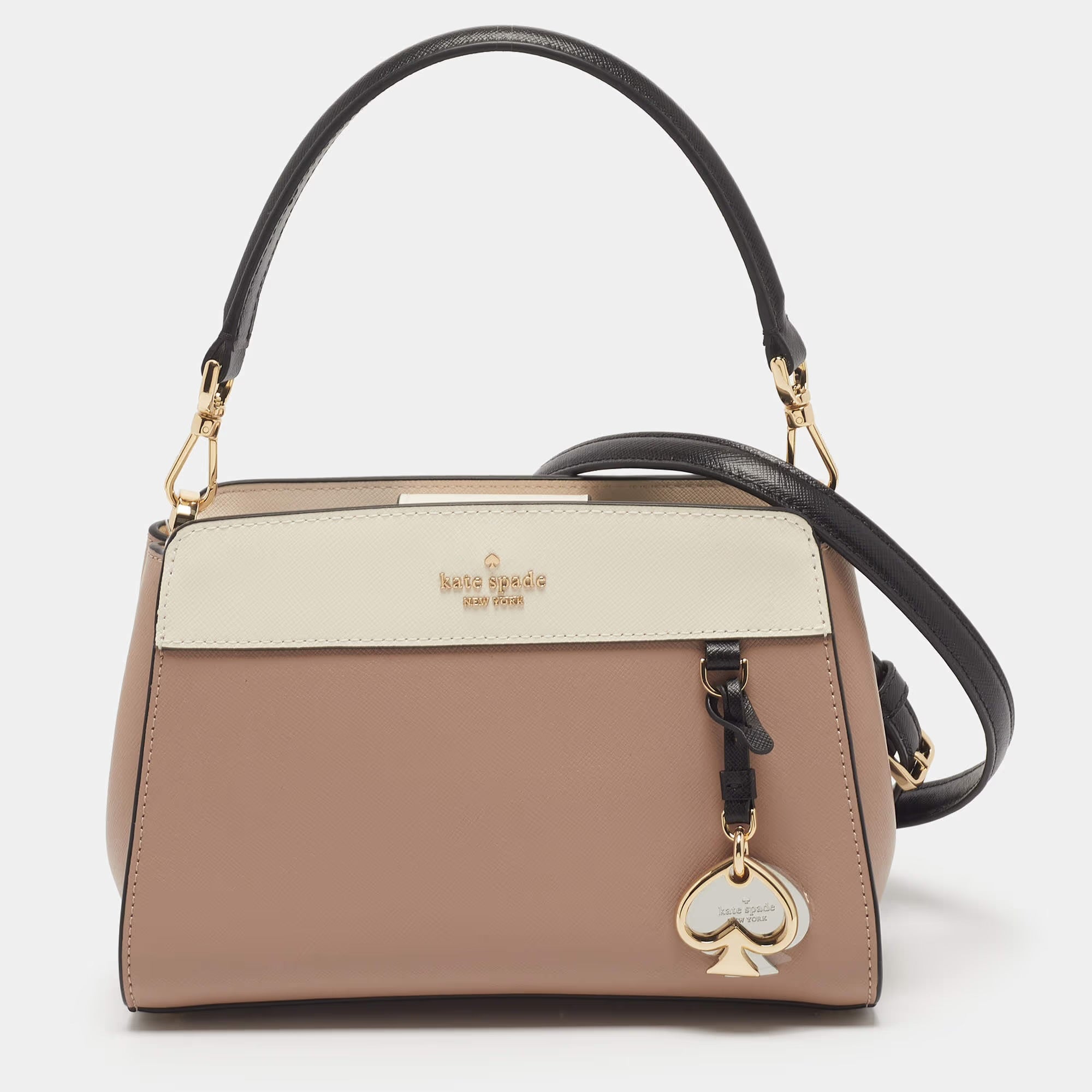 Kate Spade Madison Colorblock Beige/White Leather Shoulder Bag