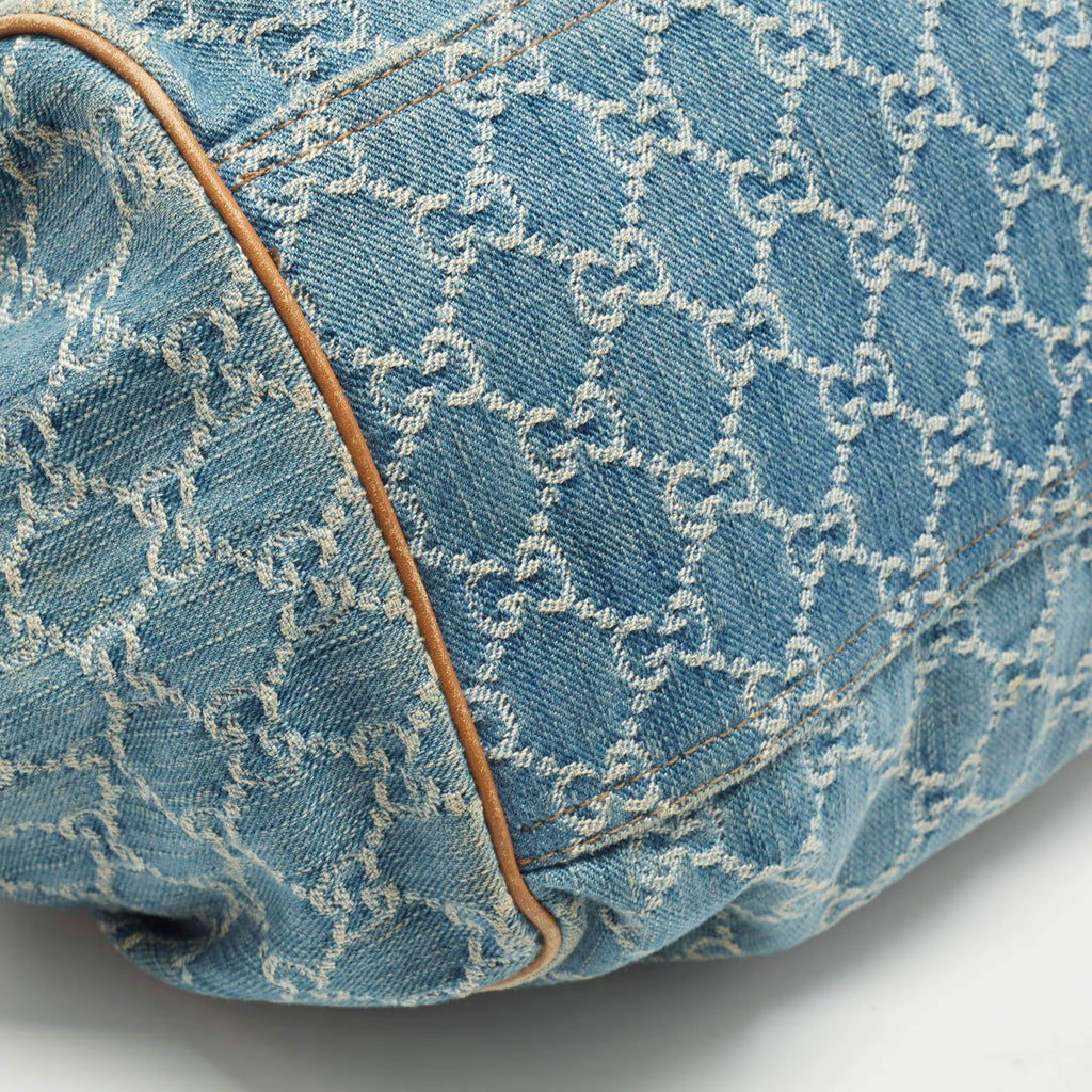 Gucci Sukey Medium Blue/Tan GG Denim Satchel